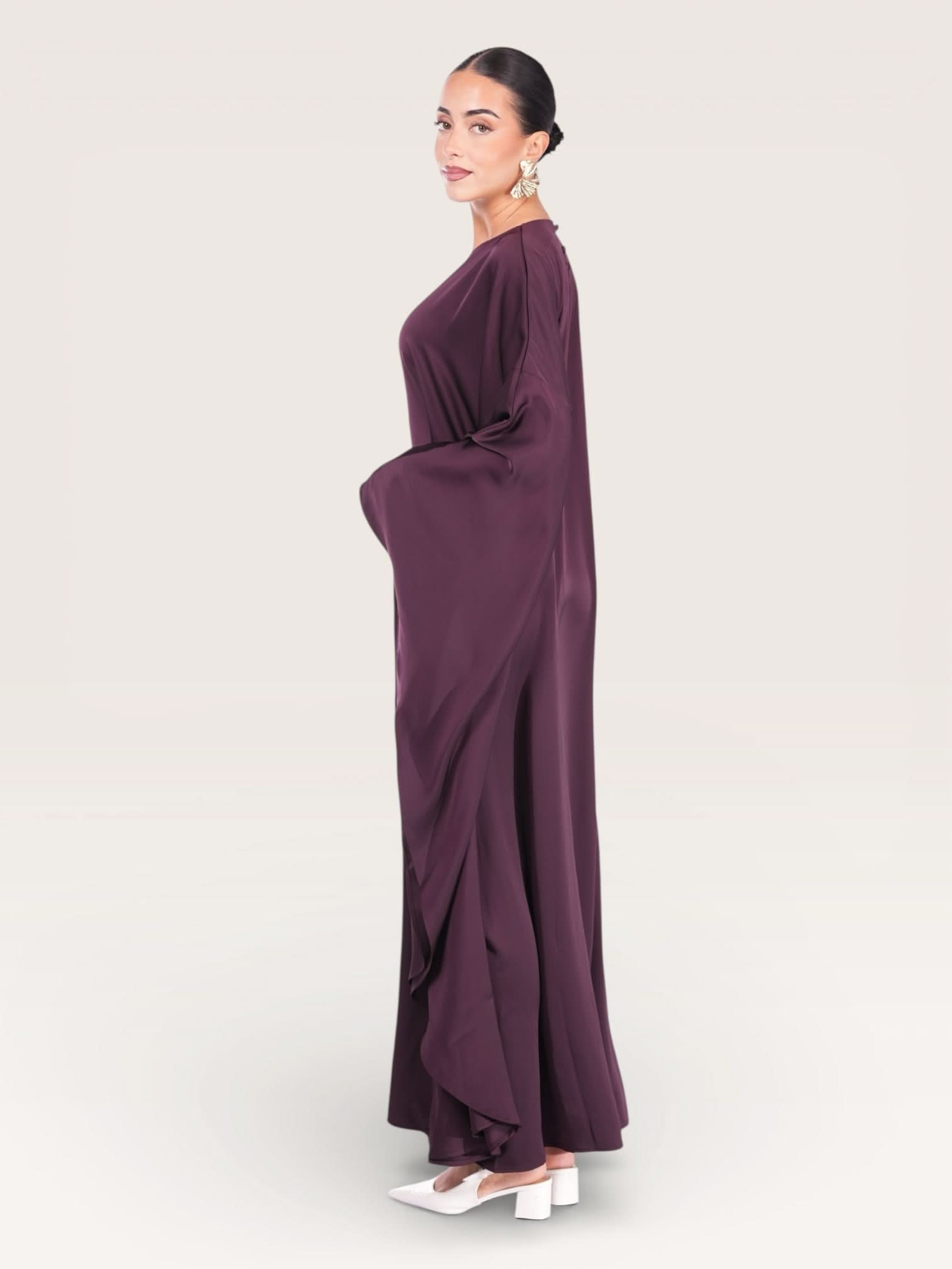 royal satin abaya - eggplant - Losyana.Shop