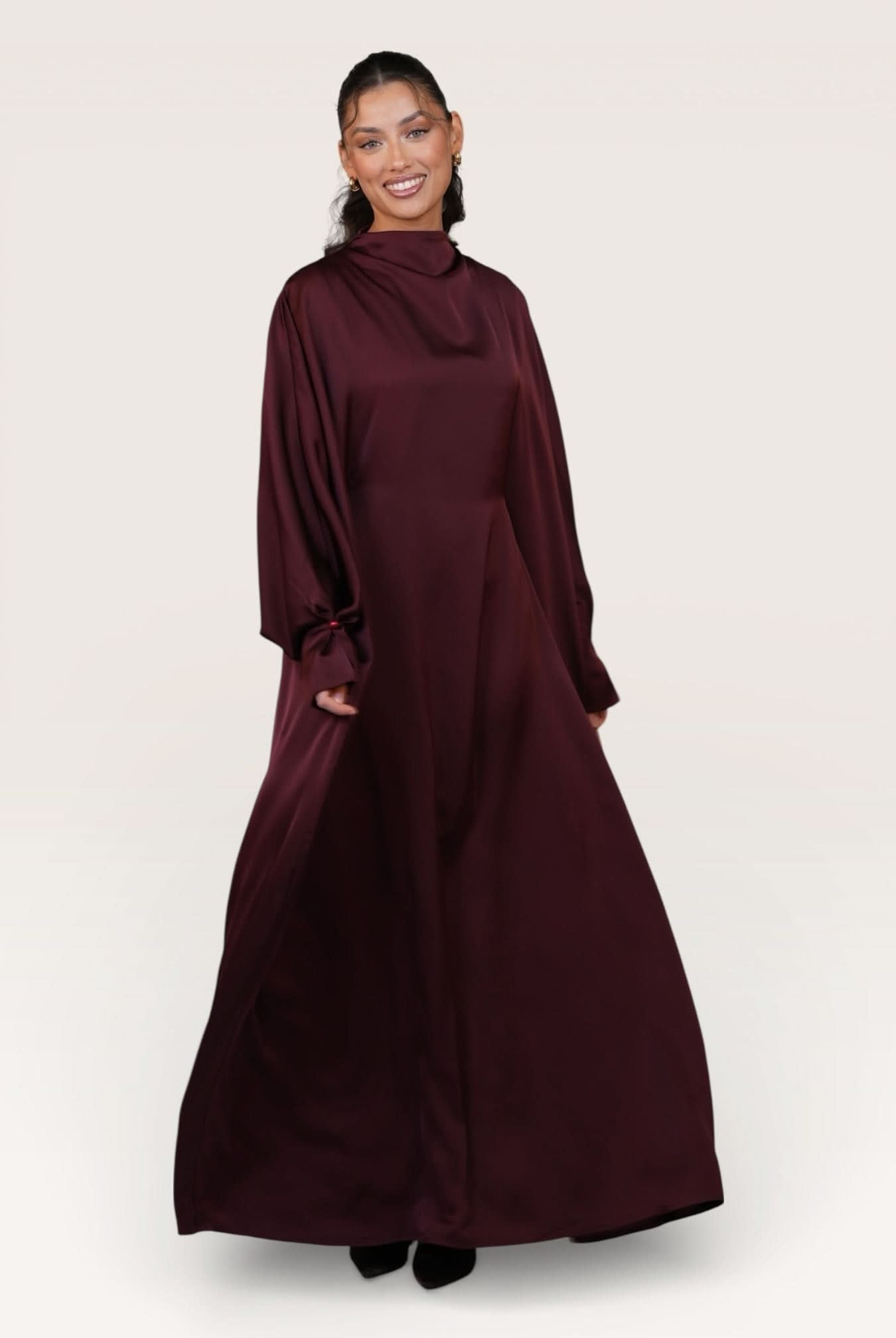 arabian satin abaya - bordeaux - Losyana.Shop