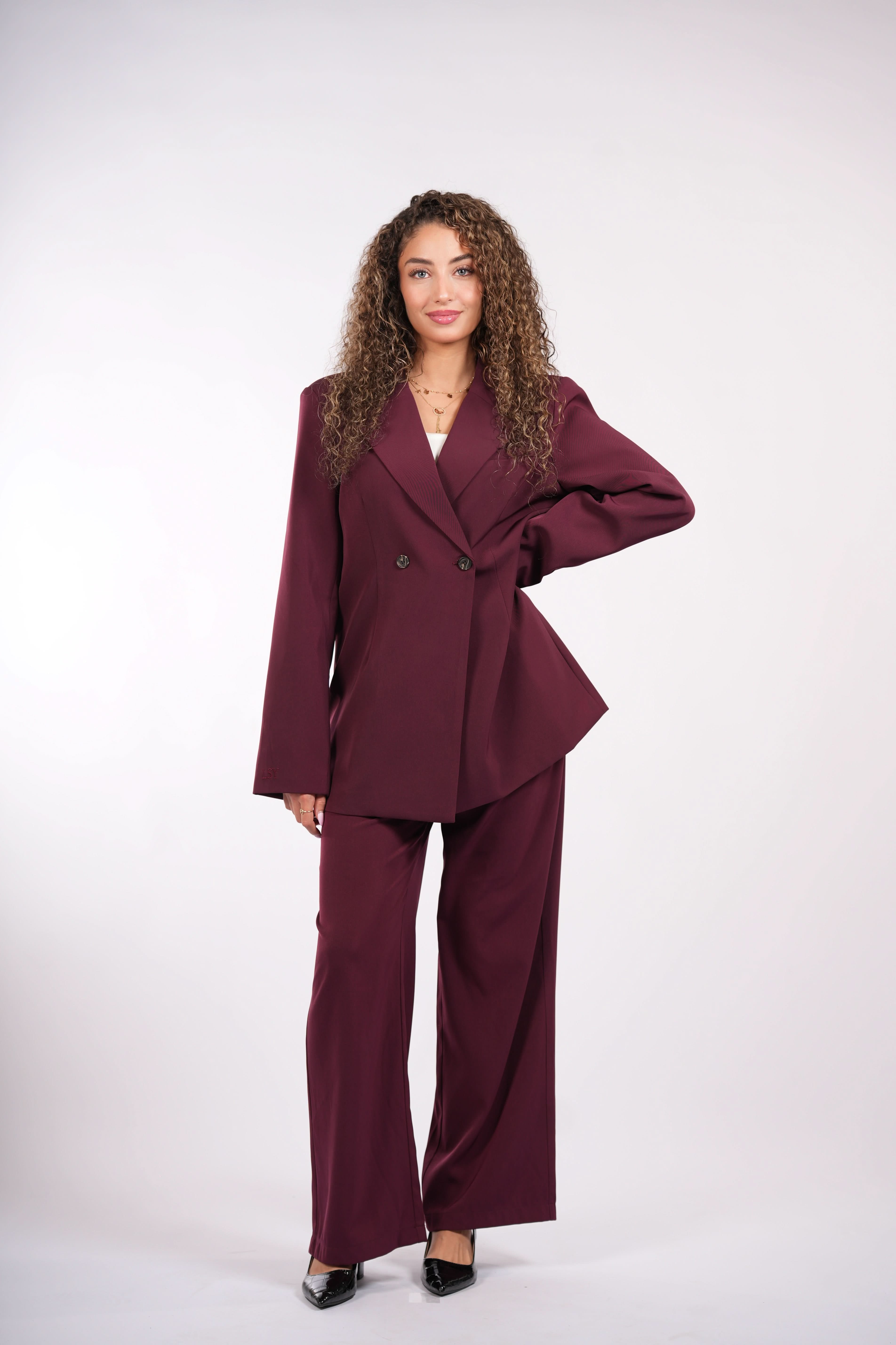 the noble belted blazer - burgundy - Losyana.Shop