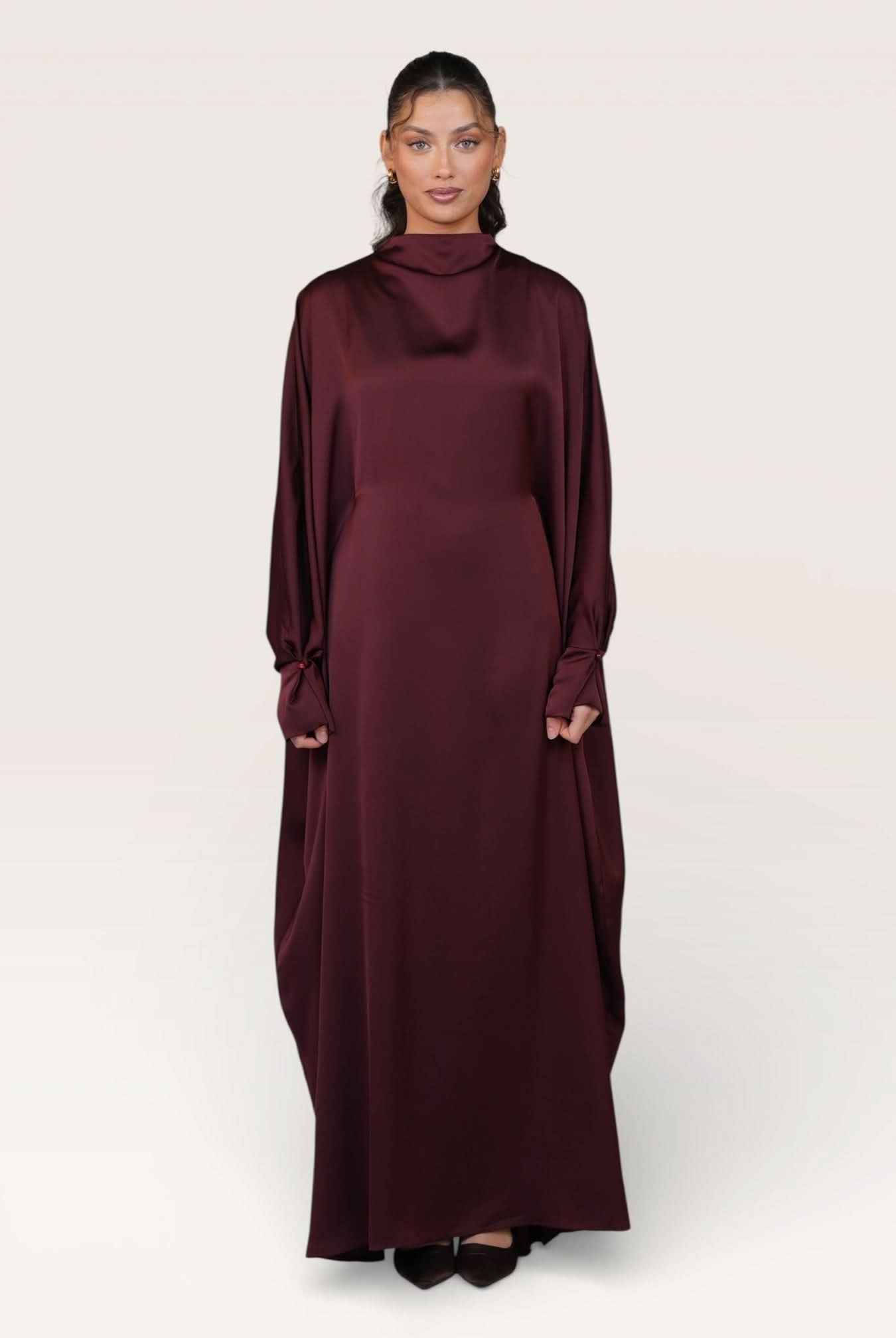 arabian satin abaya - bordeaux - Losyana.Shop