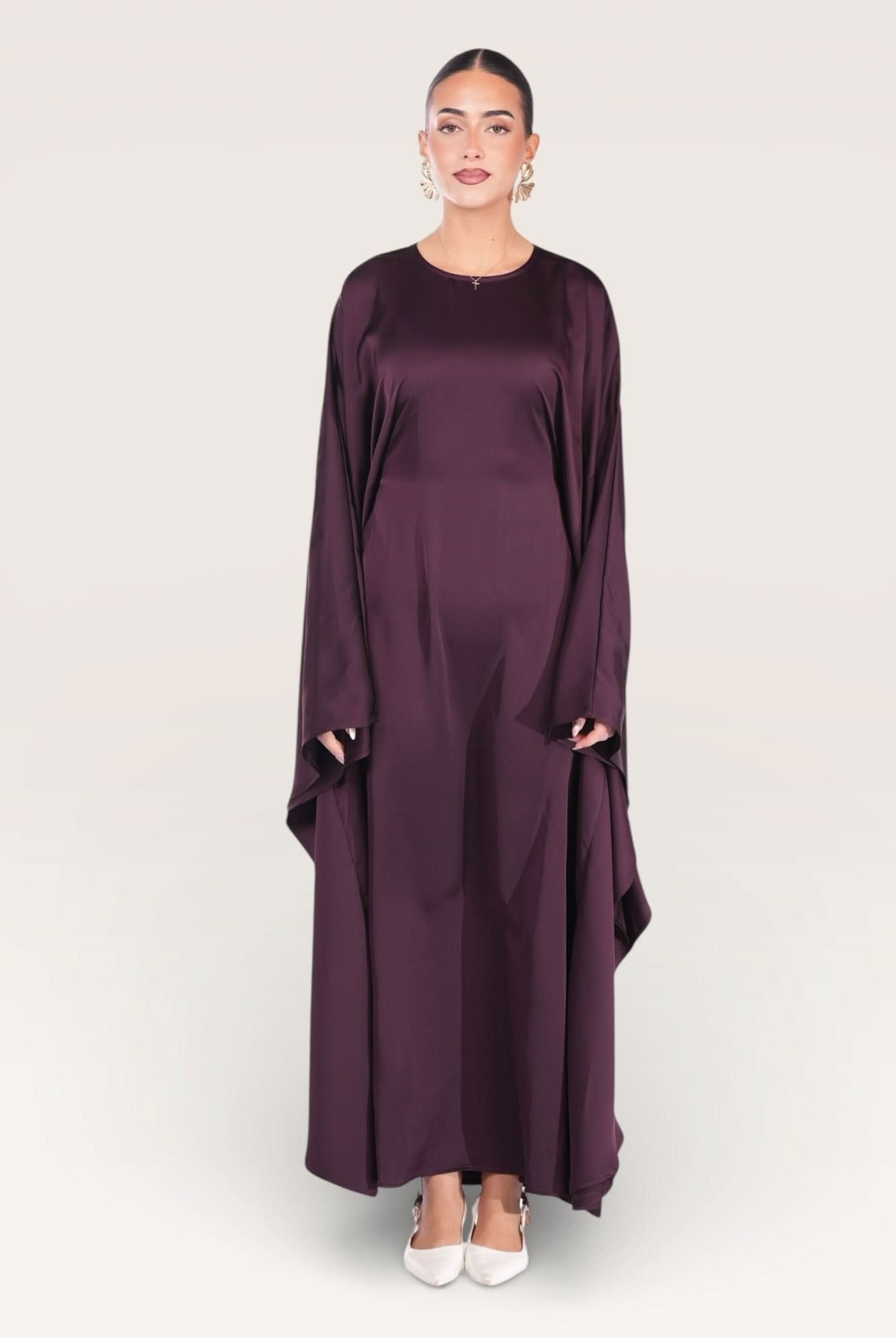 royal satin abaya - eggplant - Losyana.Shop