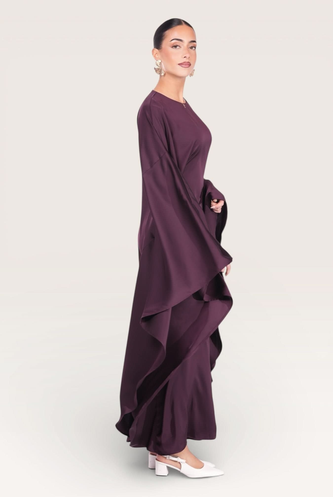 royal satin abaya - eggplant - Losyana.Shop