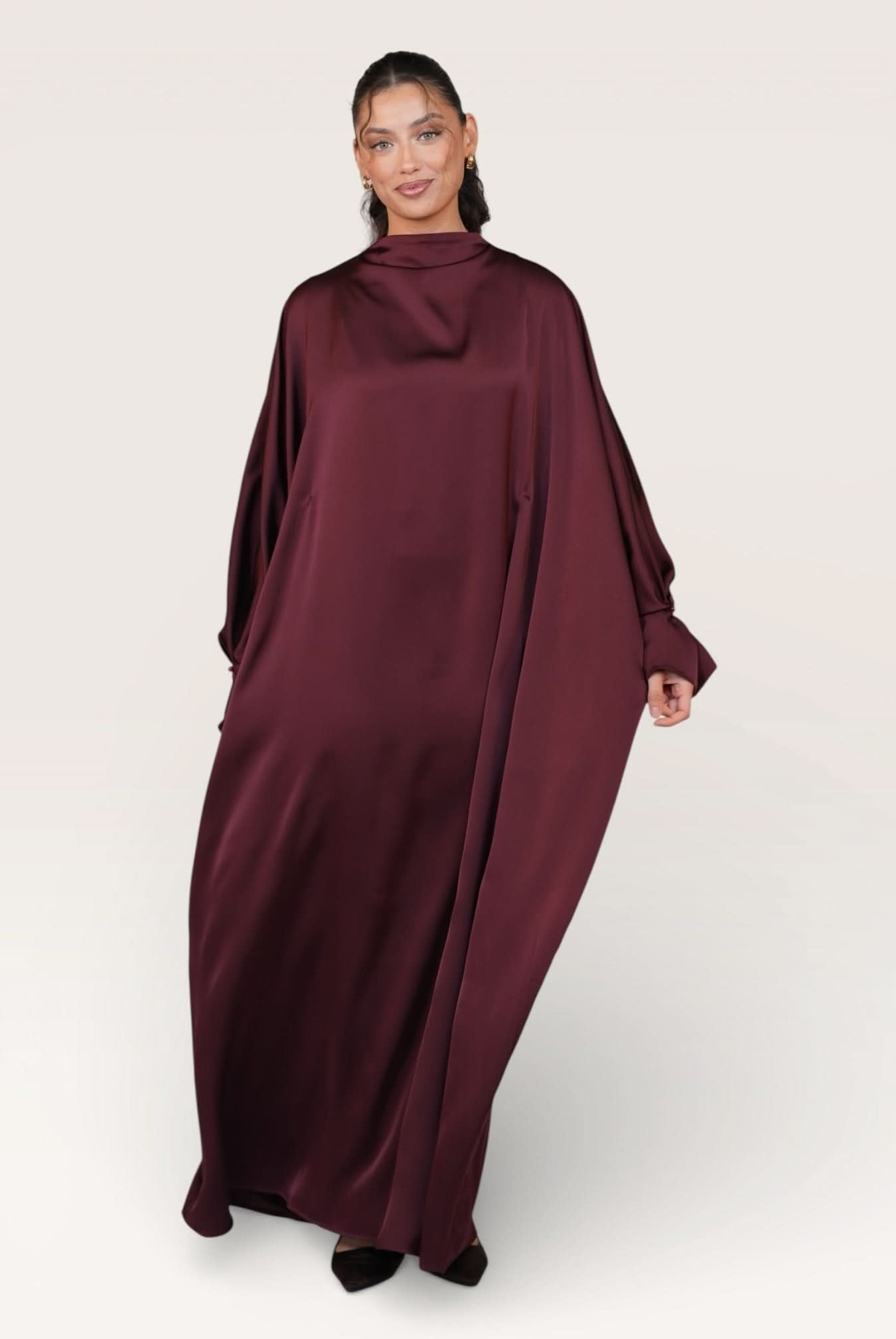 arabian satin abaya - bordeaux - Losyana.Shop