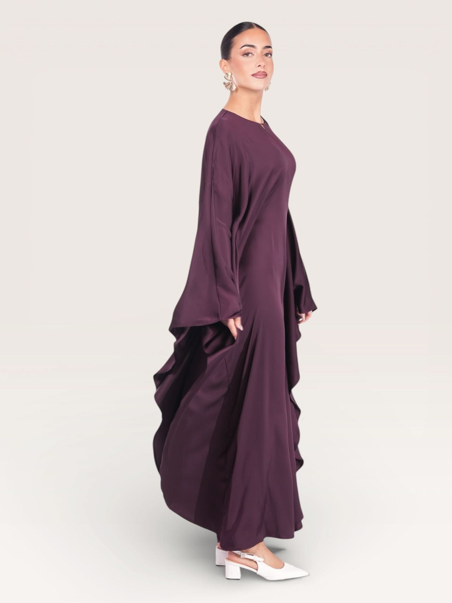 royal satin abaya - eggplant - Losyana.Shop