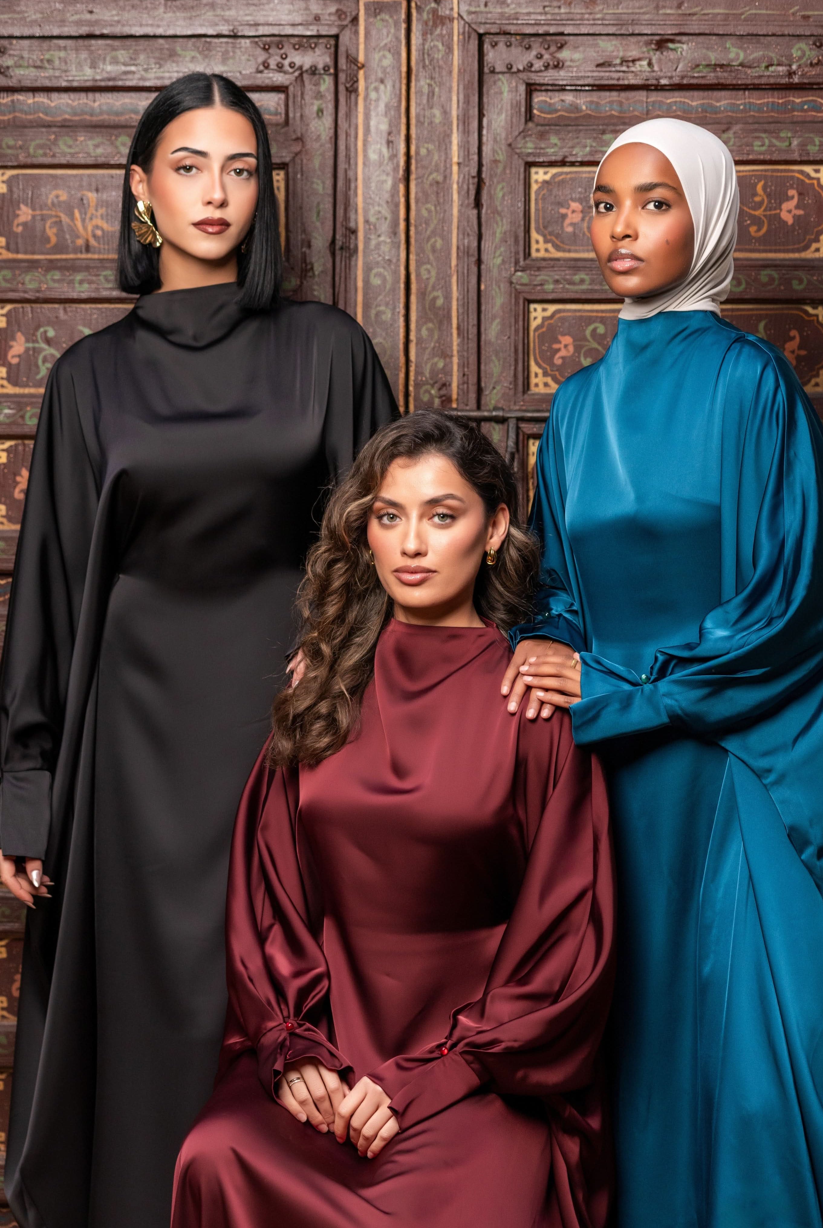arabian satin abaya - teal - Losyana.Shop