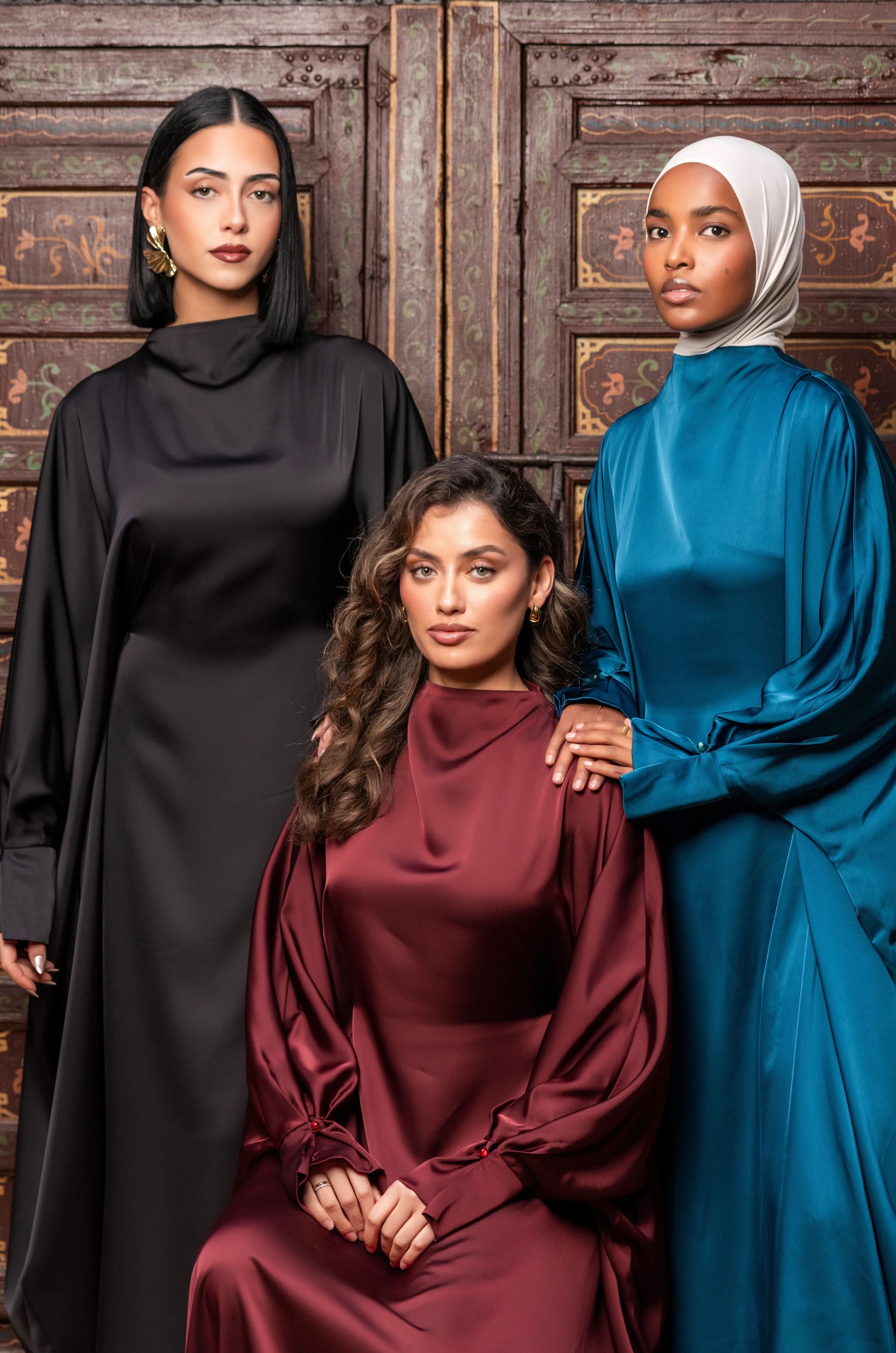 arabian satin abaya - teal - Losyana.Shop