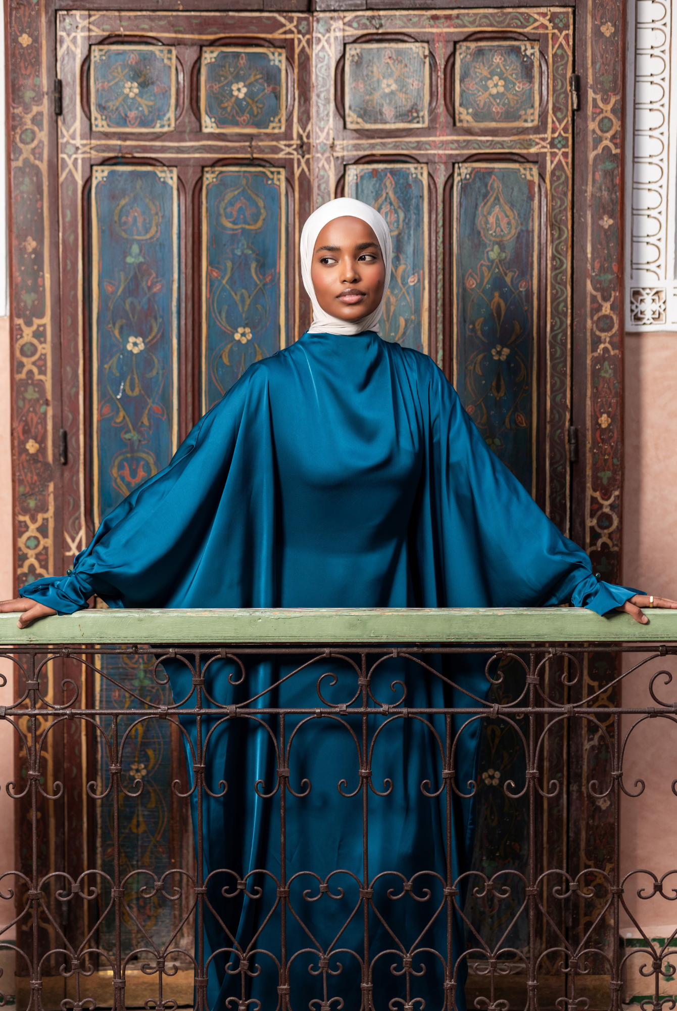 arabian satin abaya - teal - Losyana.Shop
