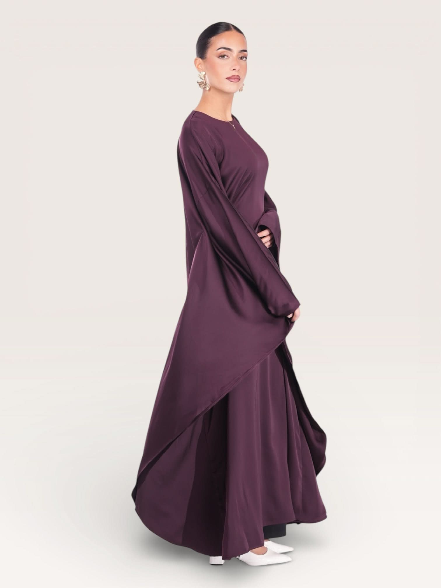 royal satin abaya - eggplant - Losyana.Shop