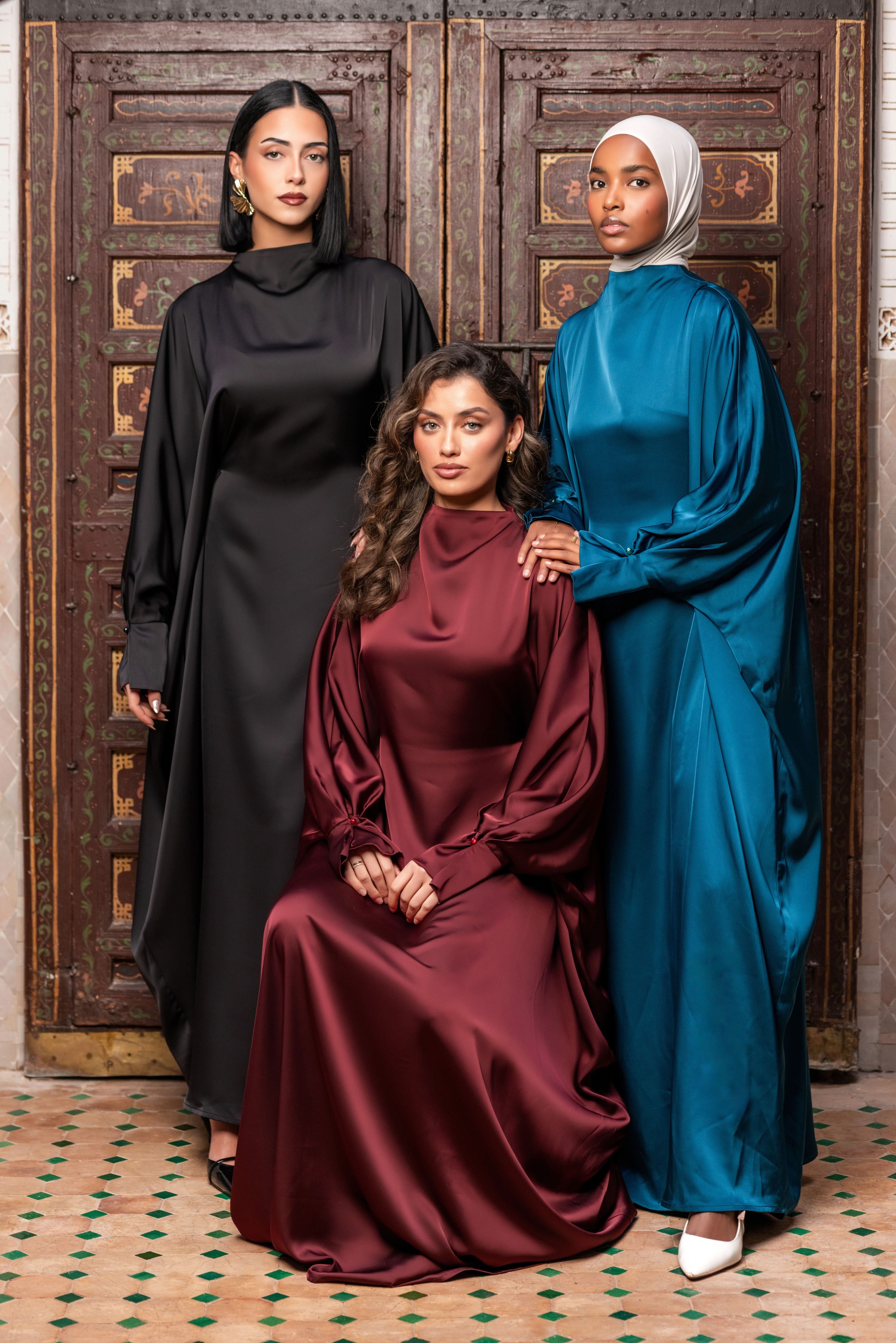 arabian satin abaya - black - Losyana.Shop