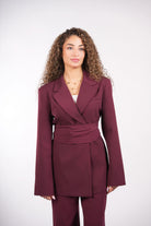the noble belted blazer - burgundy - Losyana.Shop