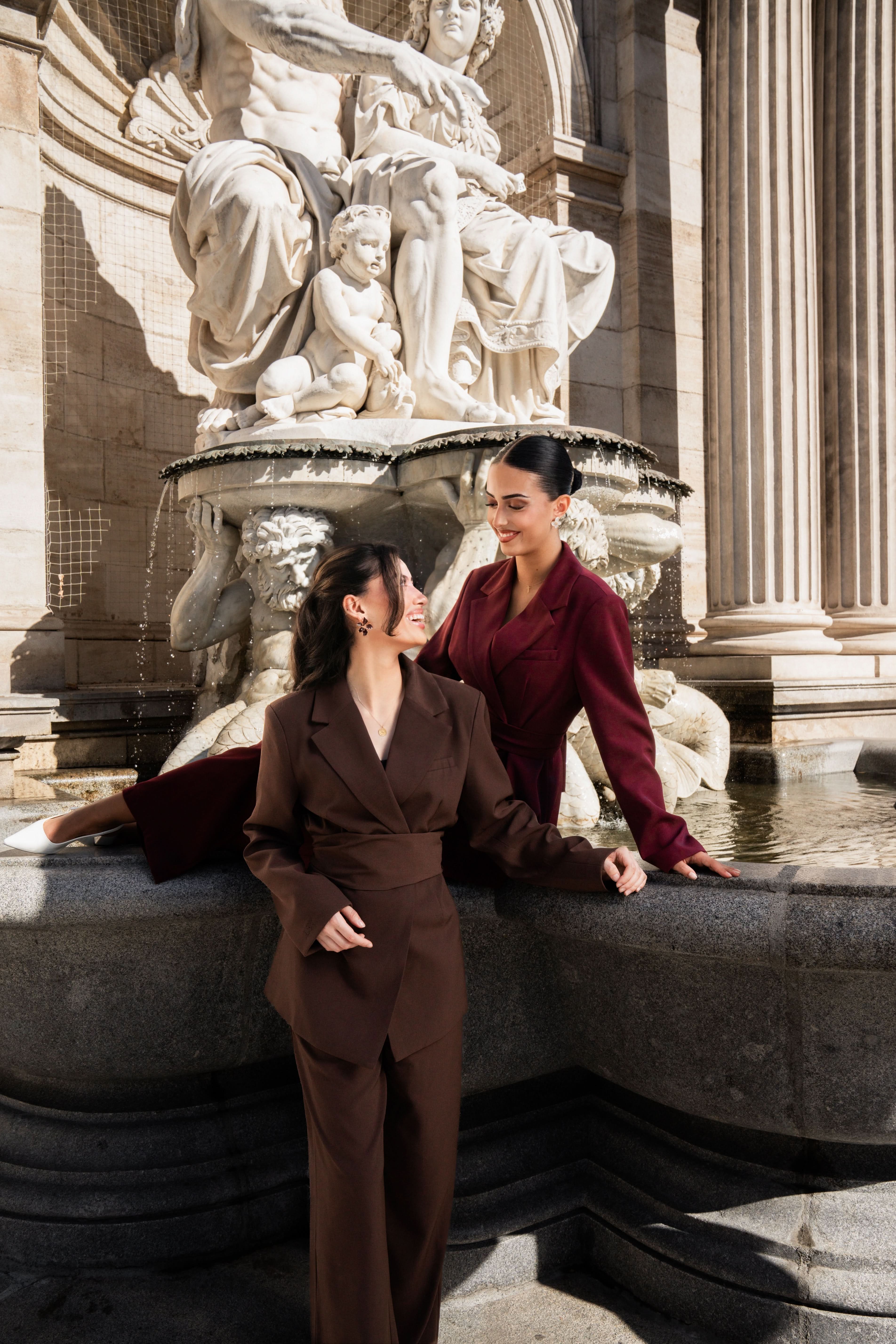the noble belted blazer - burgundy - Losyana.Shop