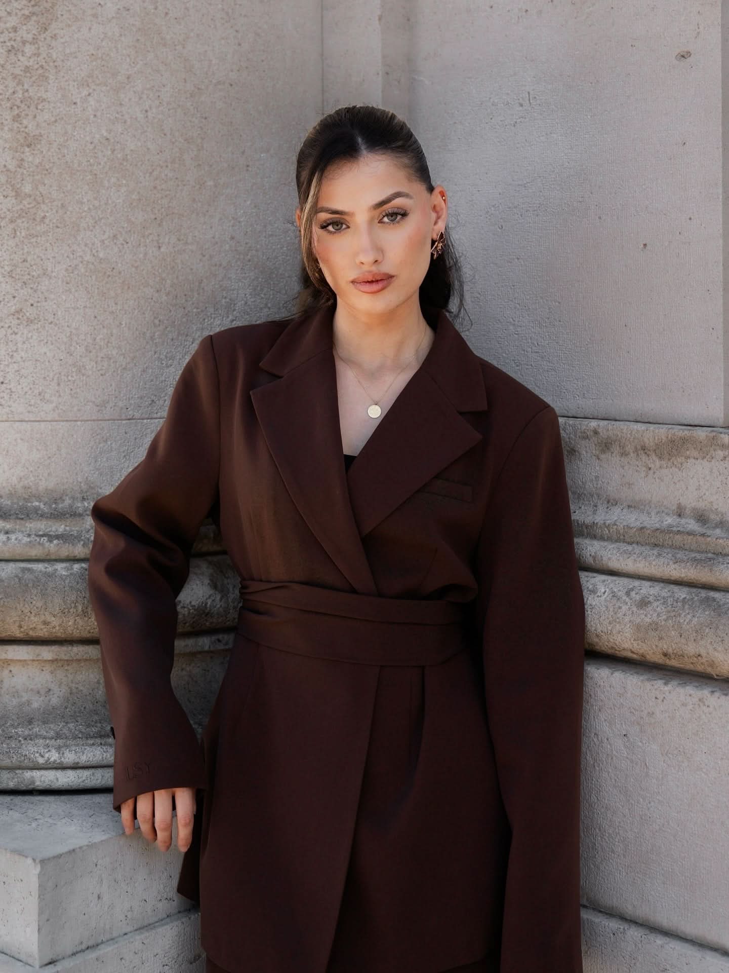 the noble belted blazer - mocca mousse - Losyana.Shop