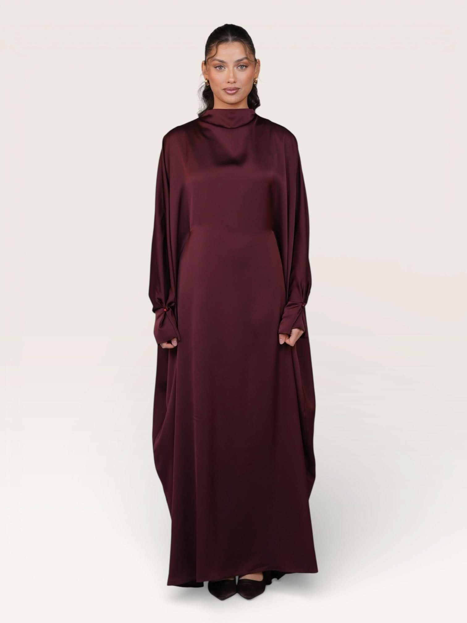 arabian satin abaya - bordeaux - Losyana.Shop