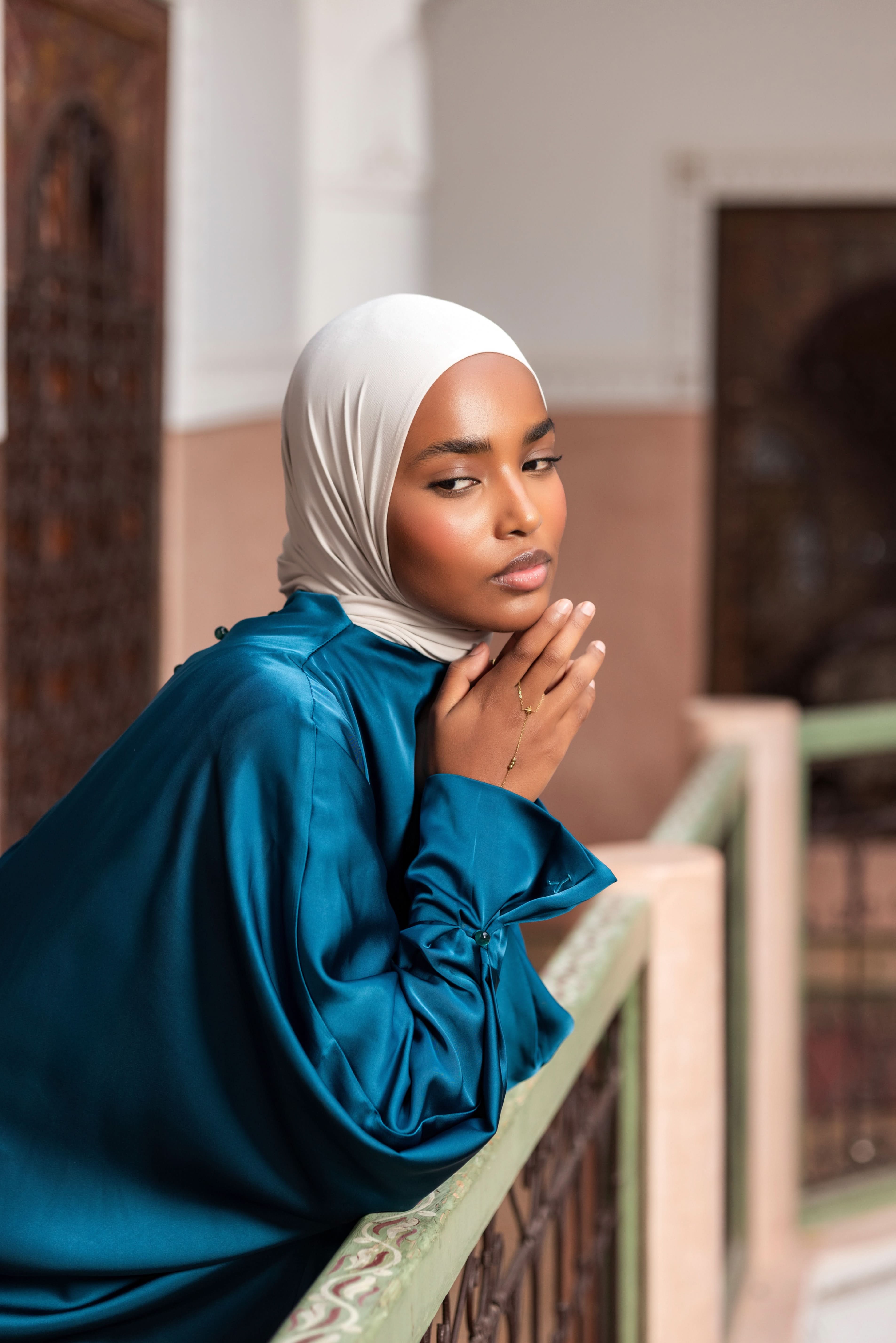 arabian satin abaya - teal - Losyana.Shop