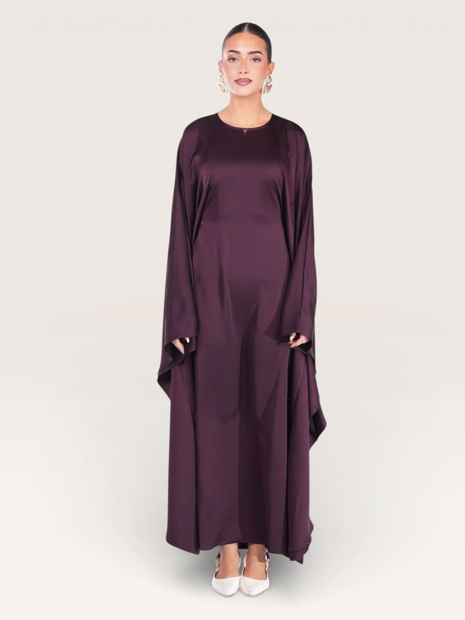 royal satin abaya - eggplant - Losyana.Shop