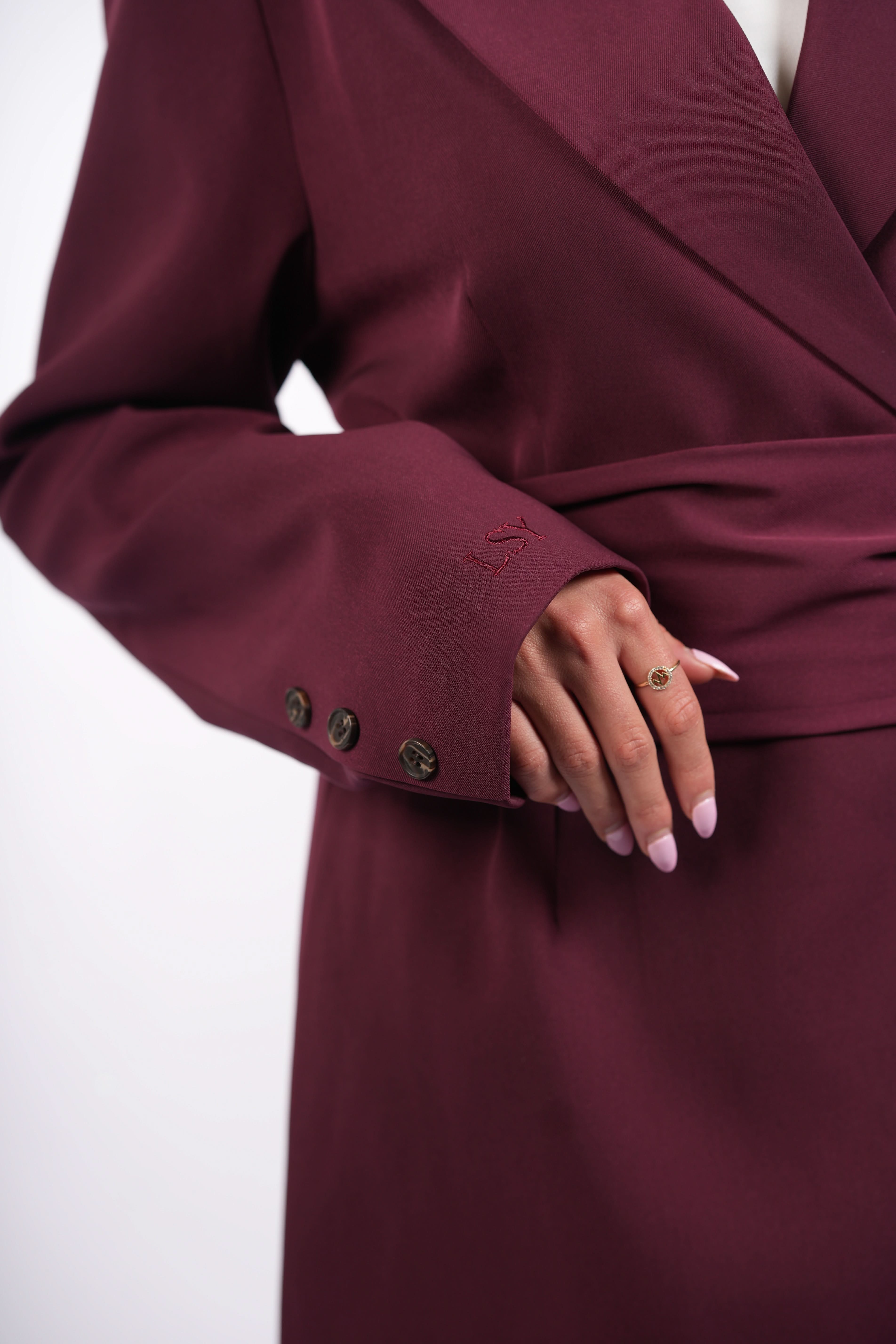 the noble belted blazer - burgundy - Losyana.Shop