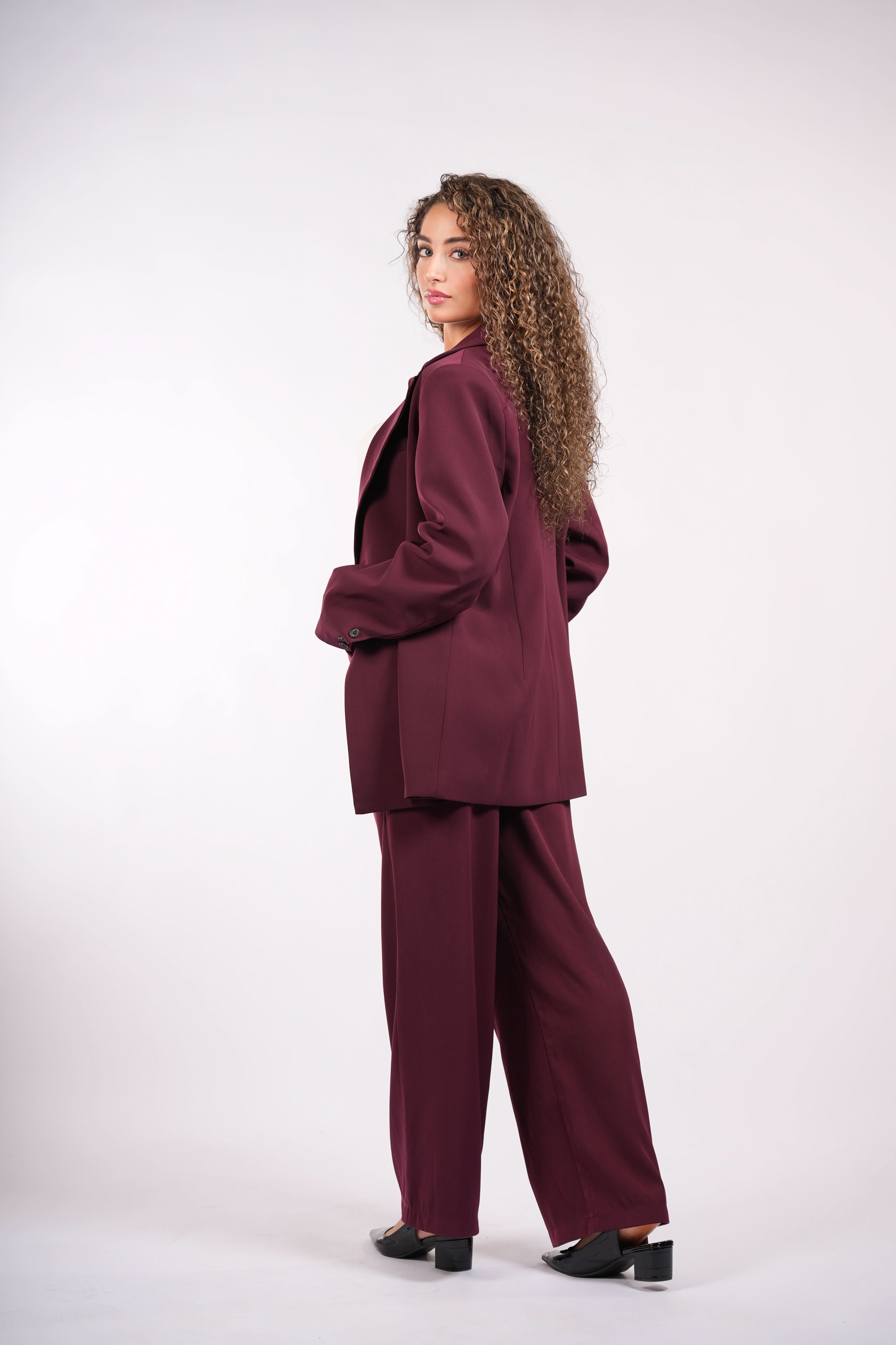 the noble belted blazer - burgundy - Losyana.Shop